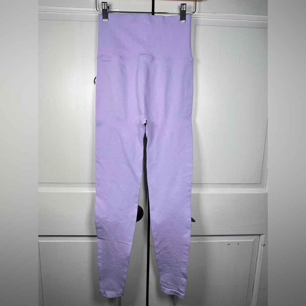 NWT PINK Fold Over Waist Leggings Lavender Color Full Length Size Small - Picture 2 of 7